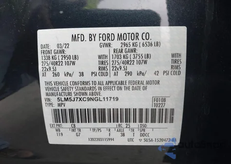 2022 Lincoln Aviator Reserve from USA, damaged, VIN 5LM5J7XC9NGL11719